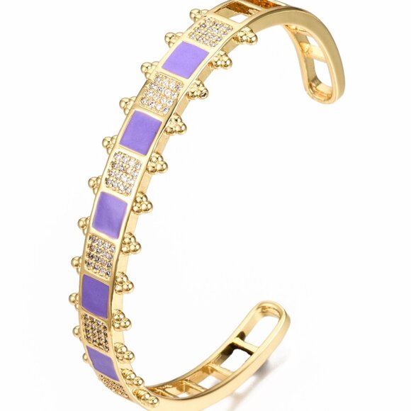 NWOT Enamel and Micro Pave Open Cuff Bangle Bracelet Real Gold Plating 2/$20 - Picture 1 of 3